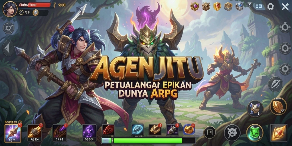 Tampilan aksi seru gameplay AGENJITU di dunia fantasi.