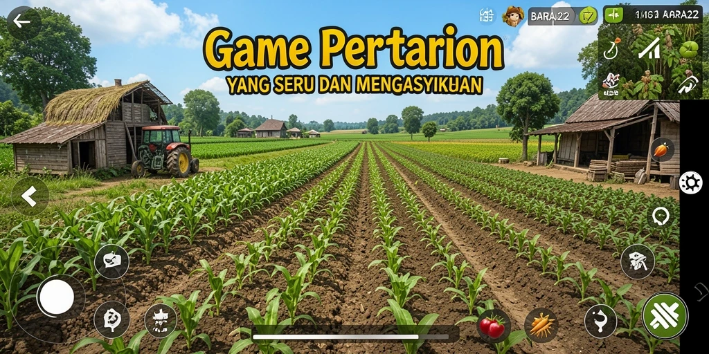 Gameplay seru BARA22 dengan peternakan dan tanaman.