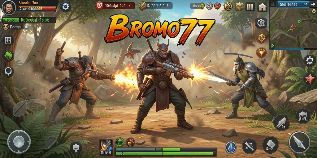 Tangkapan layar dari gameplay BROMO77 yang menampilkan pertempuran strategi.