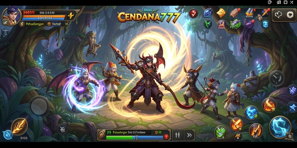 Tampilan seru gameplay <strong>CENDANA777</strong> dengan karakter yang menjelajahi dunia fantasi.
