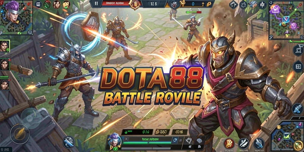 Tampilan gameplay DOTA88 yang mendebarkan dalam suasana Battle Royale.