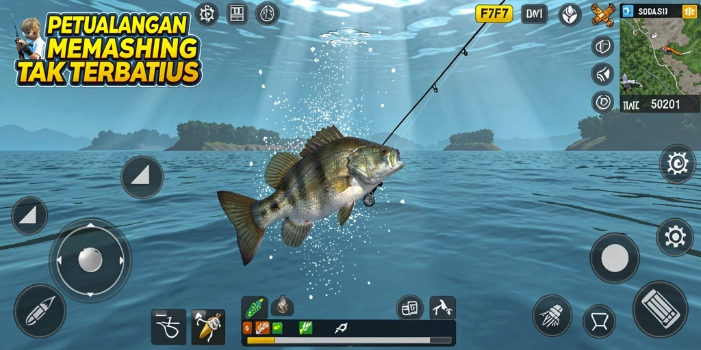 Gameplay seru F7F7 dengan aksi memancing yang intens.