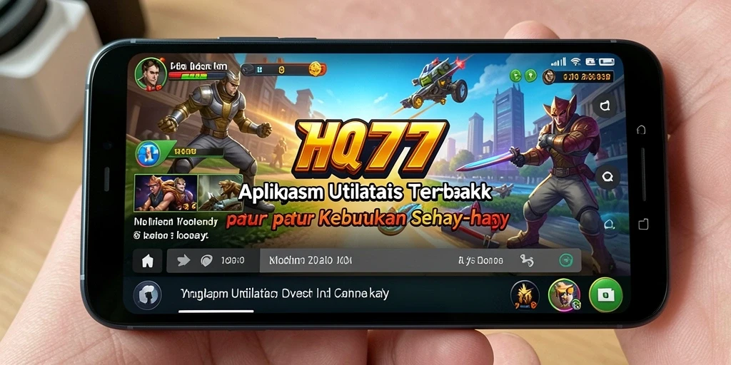 Tampilan aplikasi HQ777 dengan fitur-fitur utamanya.
