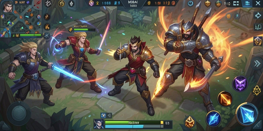 Screenshot gameplay KKRP menampilkan aksi seru pertempuran MOBA.