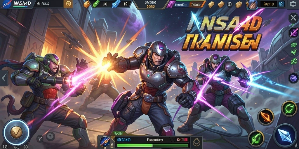 Tangkapan layar NASA4D menampilkan aksi pertarungan epik dalam arena MOBA.