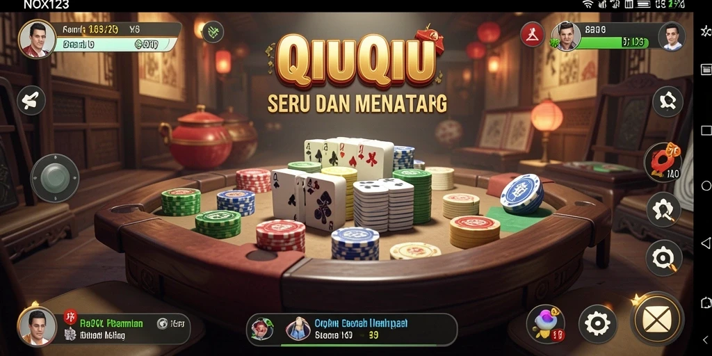 Screenshot utama NOX123 menampilkan keseruan permainan QiuQiu.