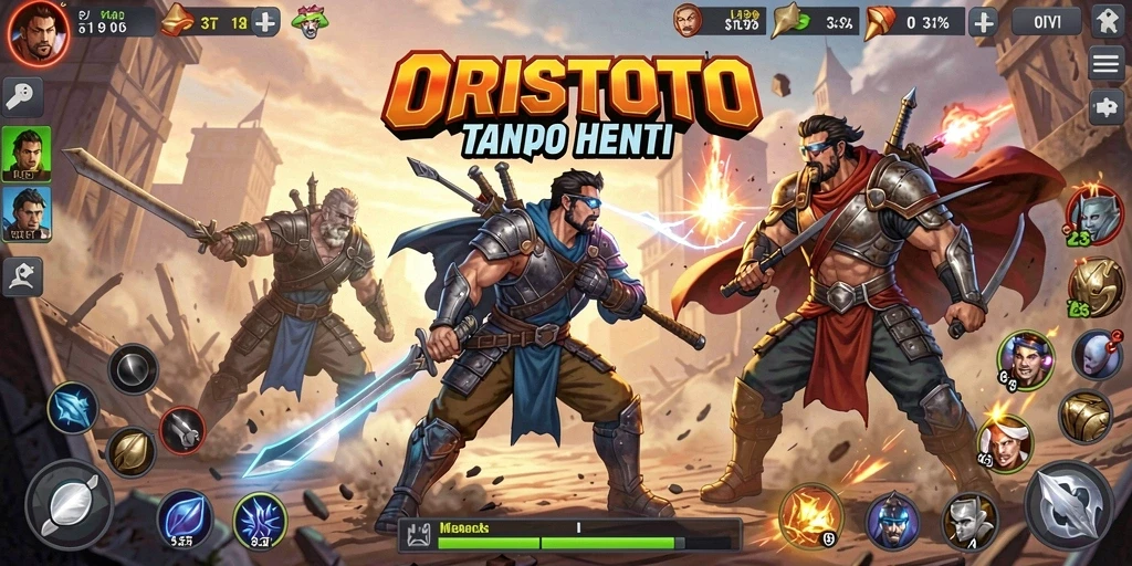 Screenshot gameplay ORISTOTO menampilkan aksi bertarung yang mendebarkan.