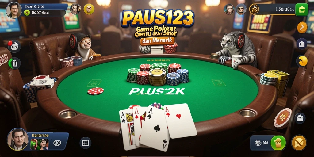 Screenshot gameplay PAUS123 menampilkan meja poker yang penuh dengan aksi.
