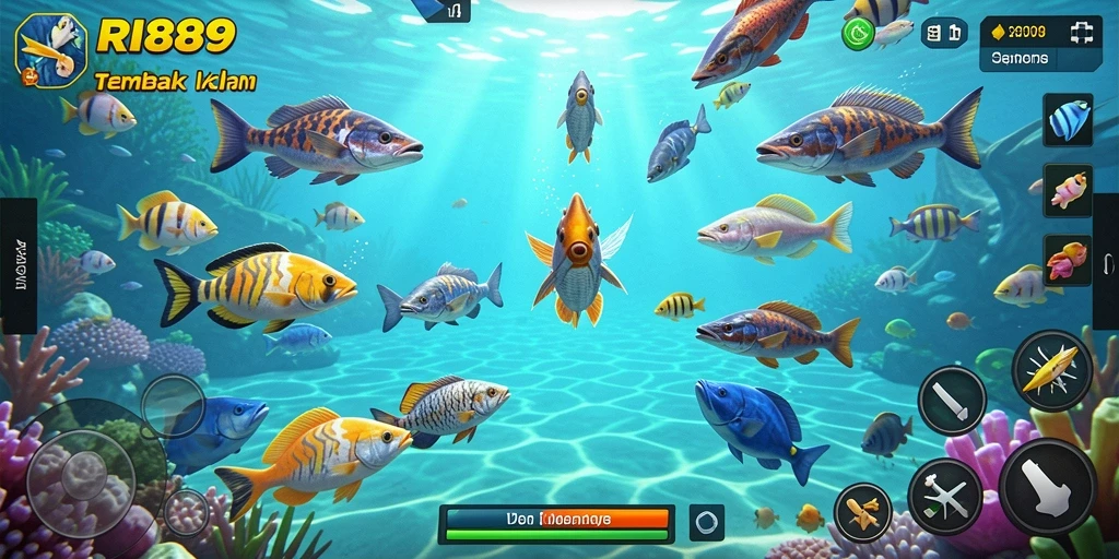 Tampilan gameplay menembak ikan yang seru dan penuh warna.