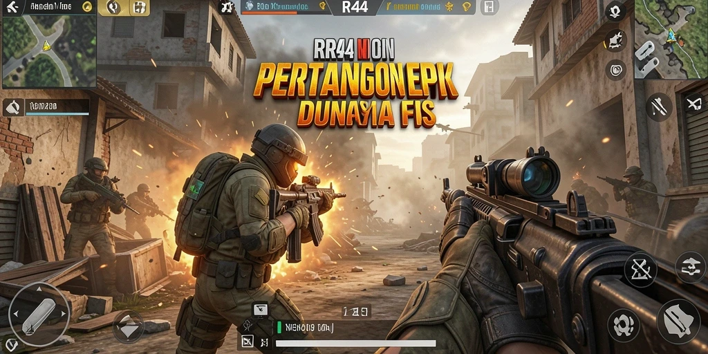 Screenshot gameplay RR44 menampilkan aksi tembak-menembak yang mendebarkan.