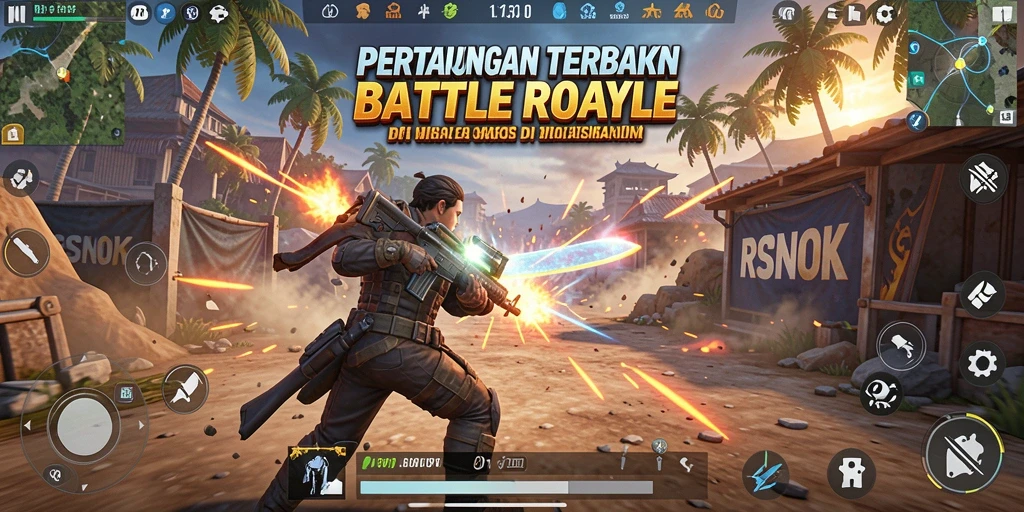Tangkapan layar gameplay RSNOK menampilkan pertempuran sengit di Battle Royale.