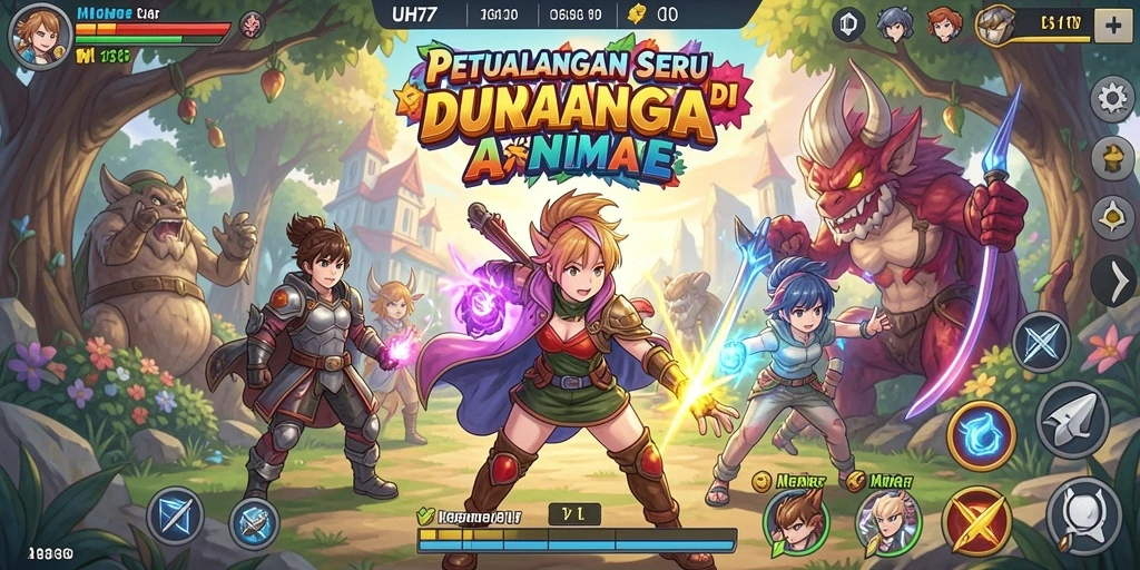Tampilan menarik gameplay UH77 dengan karakter anime yang ikonik.