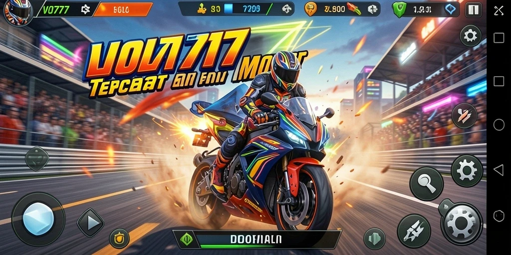 Tampilan gameplay balapan motor yang mendebarkan dan penuh aksi.
